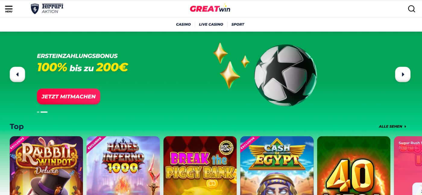 GreatWin Sportwetten ohne KYC