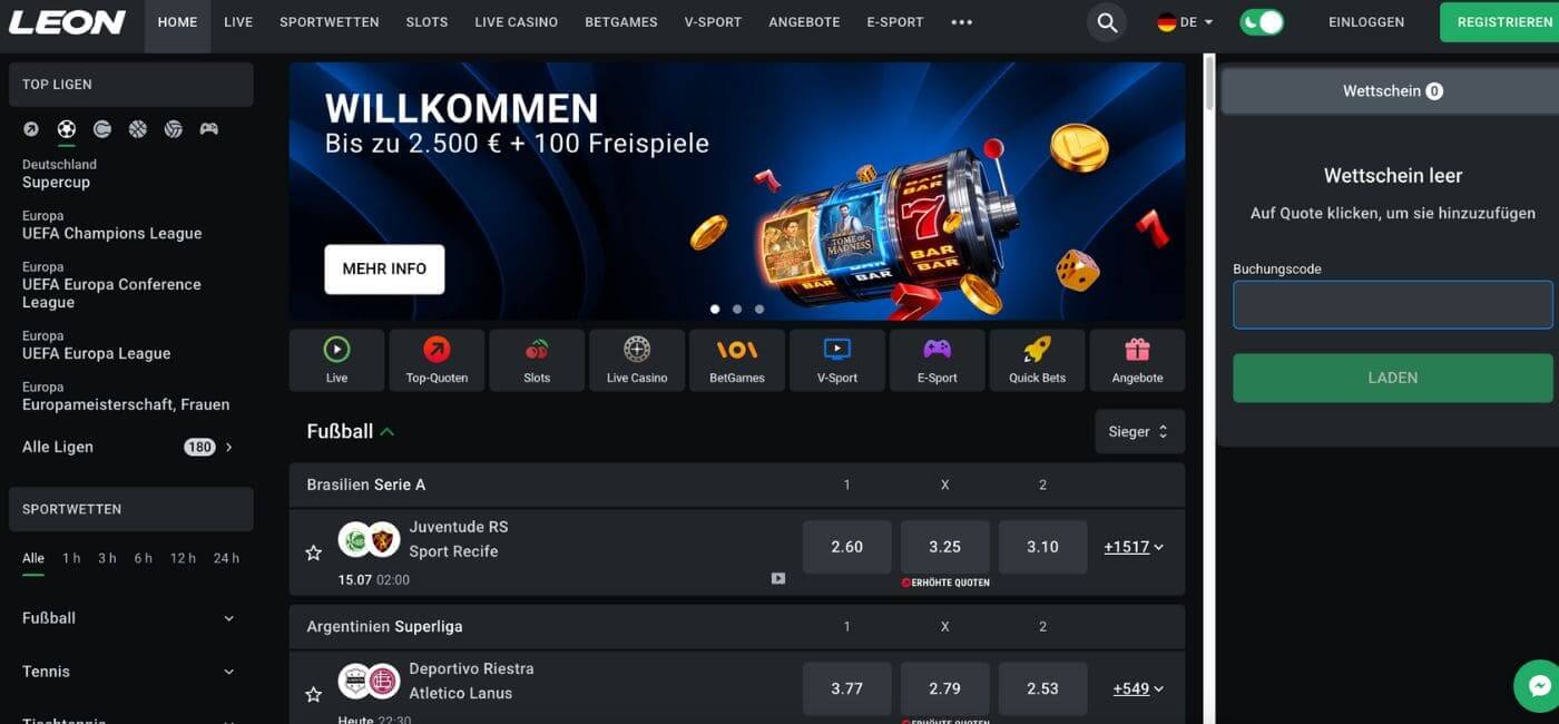 LeonBet Sportwettenseite